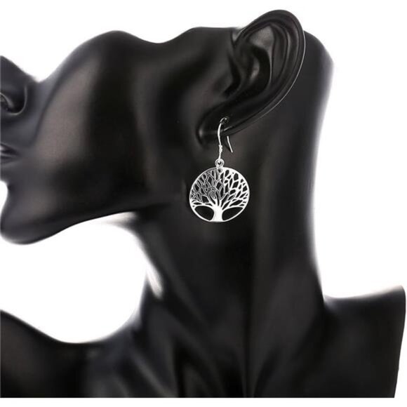 Tree of Life Earrings & Necklace Set - Sterling Silver Plated Drop Dangle Jewelr - Picture 3 of 8